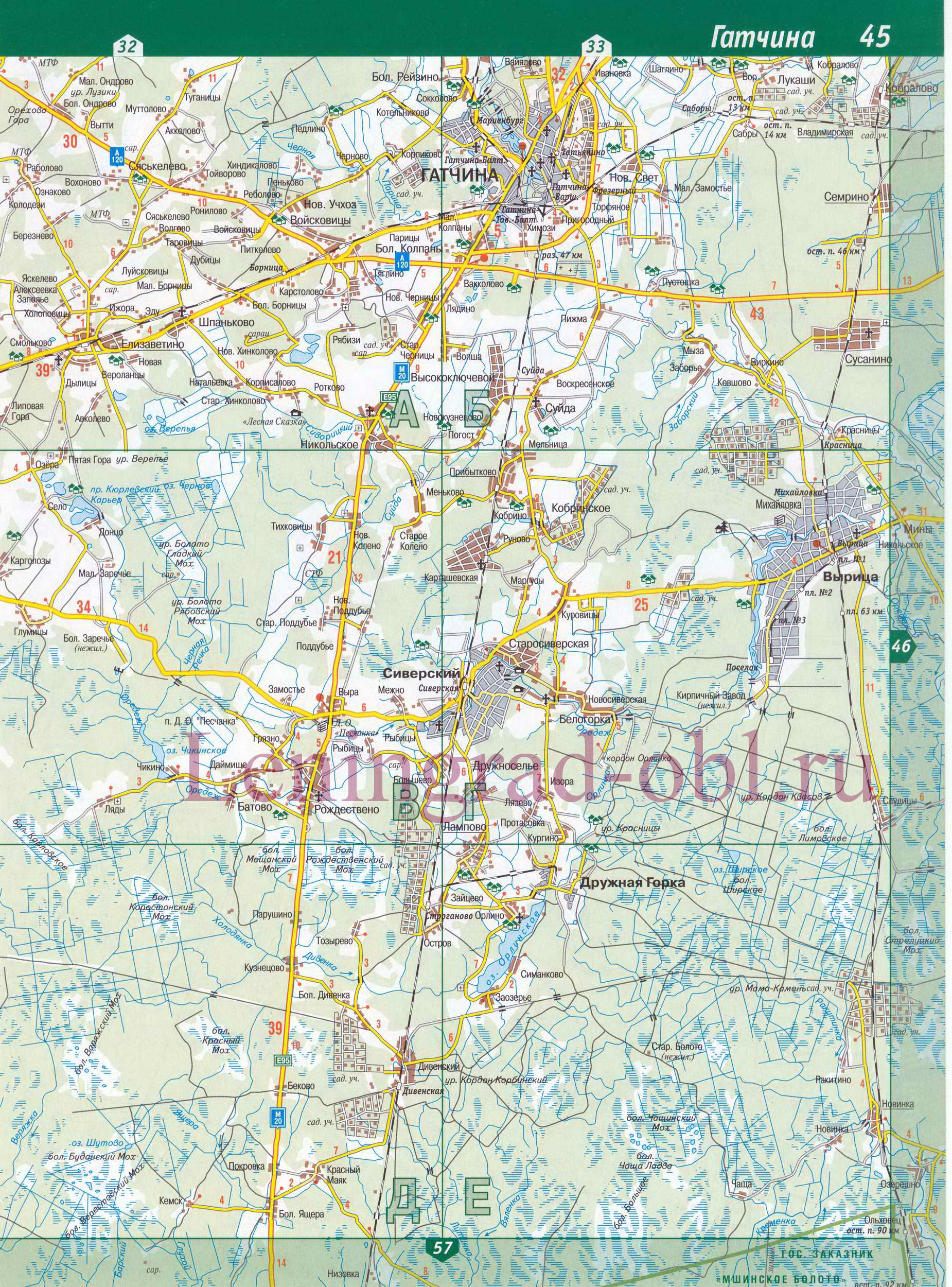 Карта автодорог гатчинского района масштаба 1см:2км